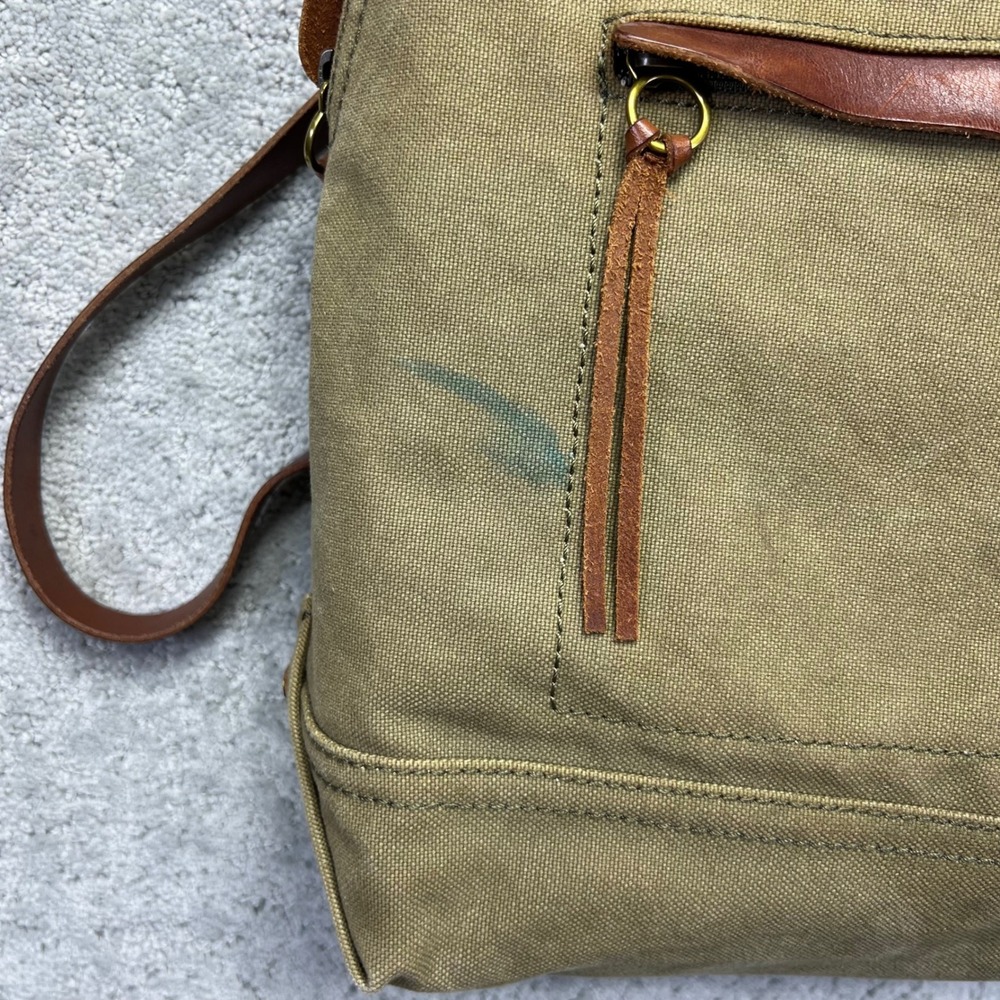 Madewell Charleston Backpack Khaki Green Canvas Leather Trim Rucksack Bag - Picture 4 of 16